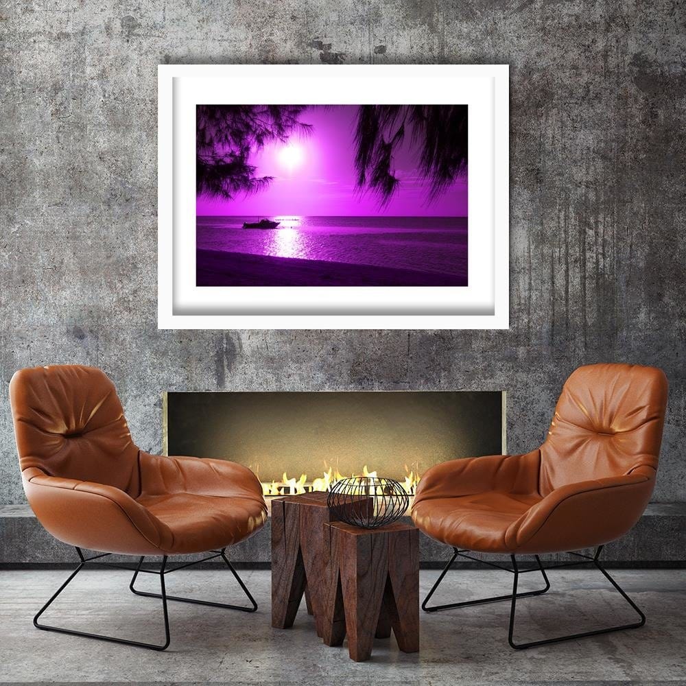 Glezna baltā rāmī - Motor Boat On The Sea Shore 3  Home Trends DECO