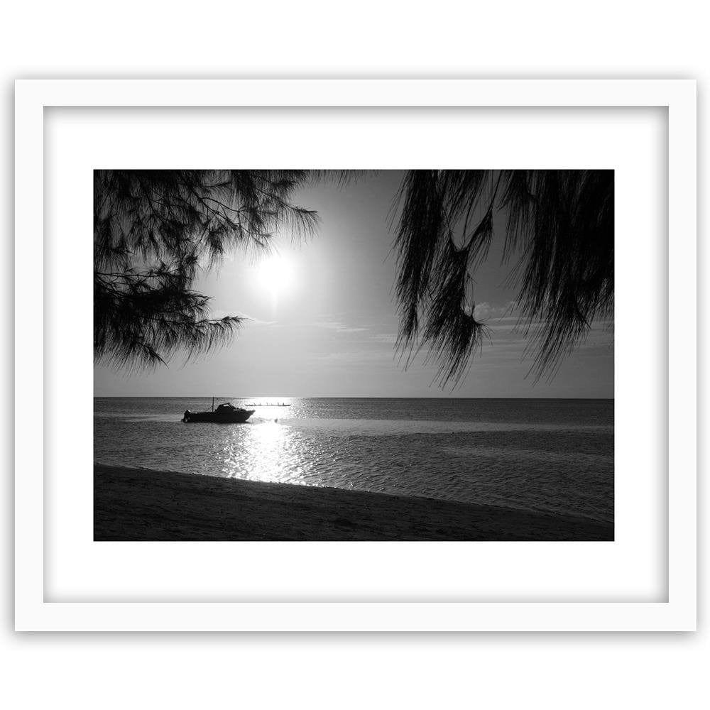 Glezna baltā rāmī - Motor Boat On The Seashore 2  Home Trends DECO