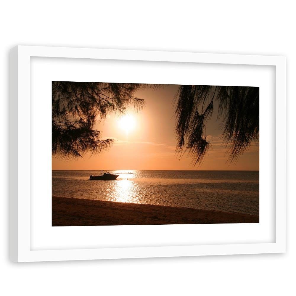 Glezna baltā rāmī - Motor Boat On The Seashore 4  Home Trends DECO