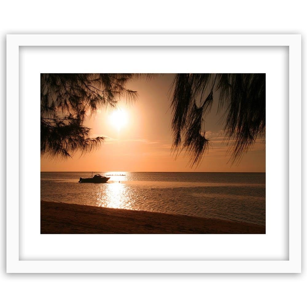 Glezna baltā rāmī - Motor Boat On The Seashore 4  Home Trends DECO