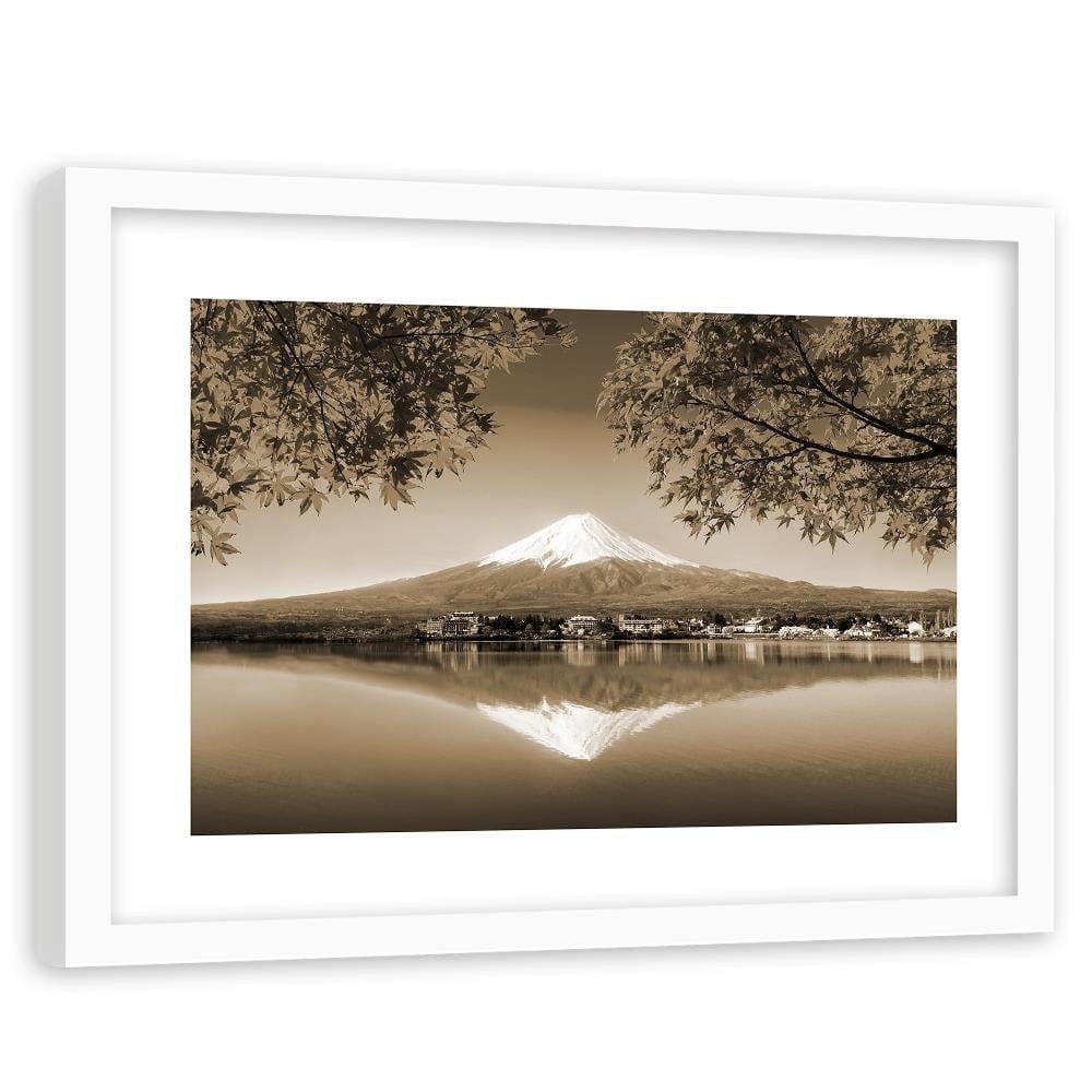 Glezna baltā rāmī - Mount Fuji And Lake 1  Home Trends DECO