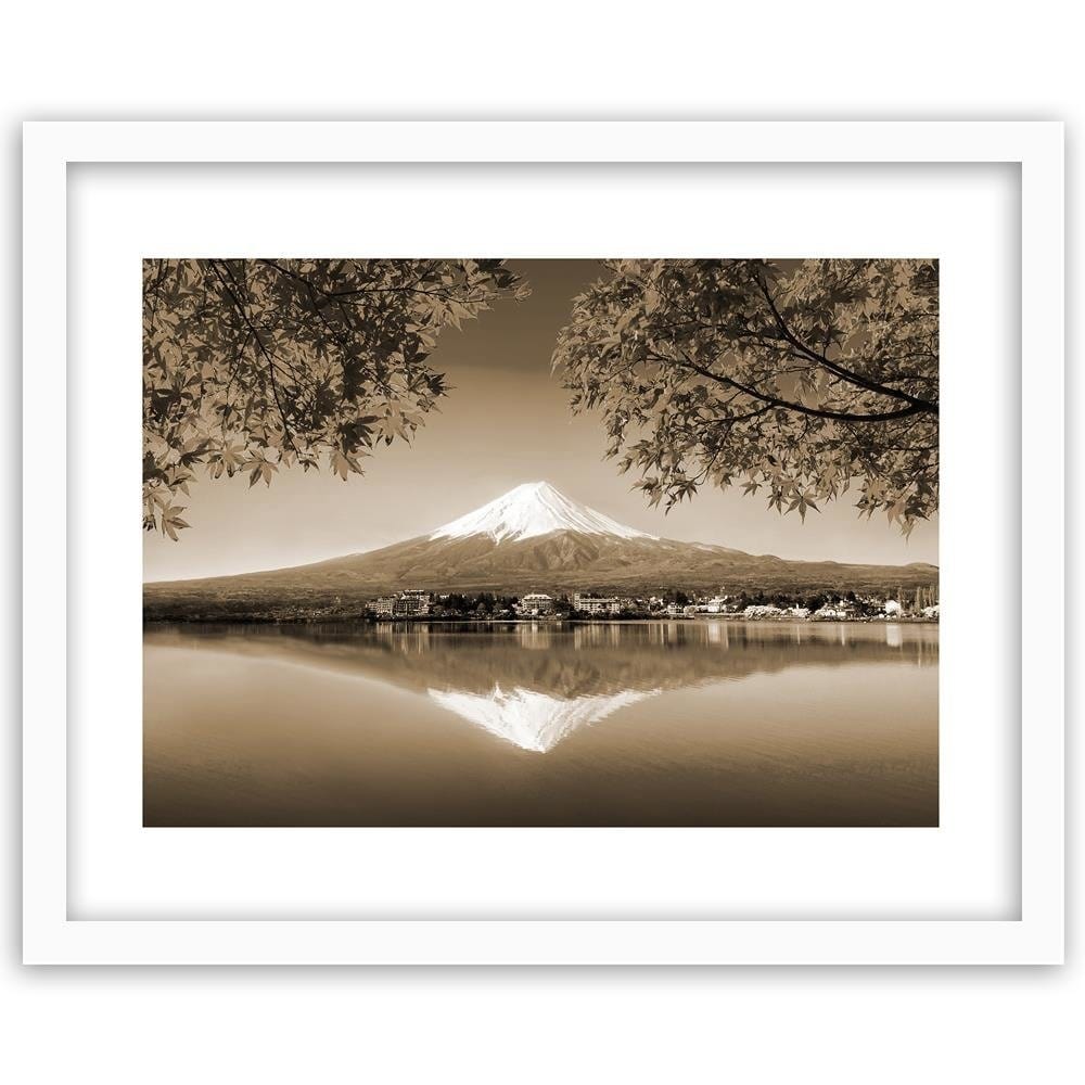 Glezna baltā rāmī - Mount Fuji And Lake 1  Home Trends DECO
