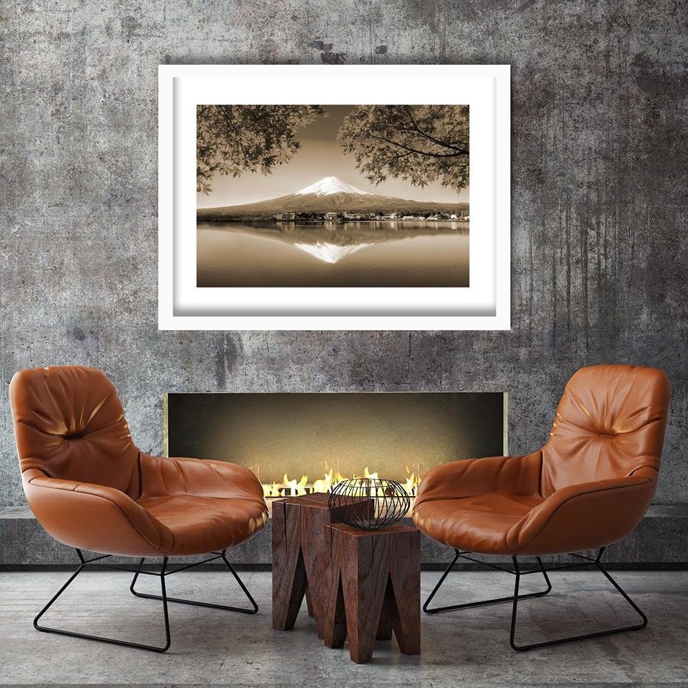 Glezna baltā rāmī - Mount Fuji And Lake 1  Home Trends DECO