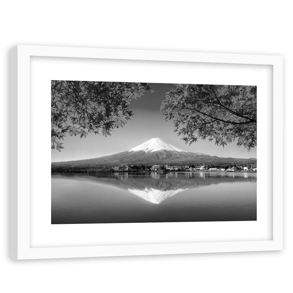 Glezna baltā rāmī - Mount Fuji And Lake 2  Home Trends DECO