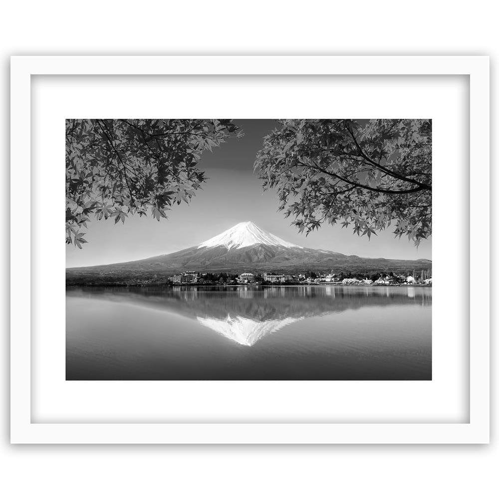 Glezna baltā rāmī - Mount Fuji And Lake 2  Home Trends DECO