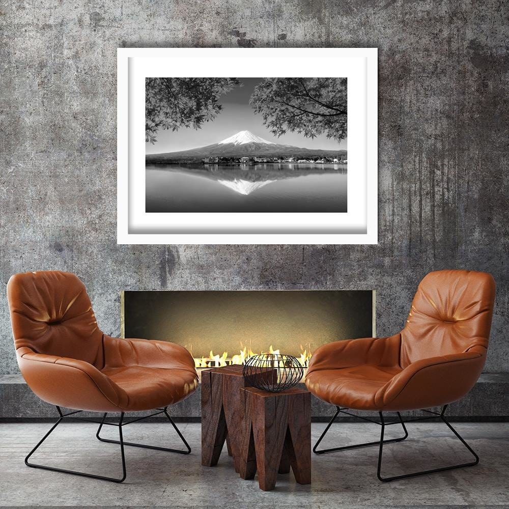 Glezna baltā rāmī - Mount Fuji And Lake 2  Home Trends DECO
