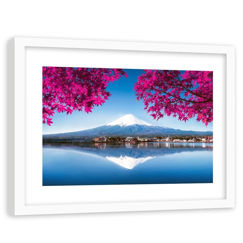 Glezna baltā rāmī - Mount Fuji And Lake 3  Home Trends DECO