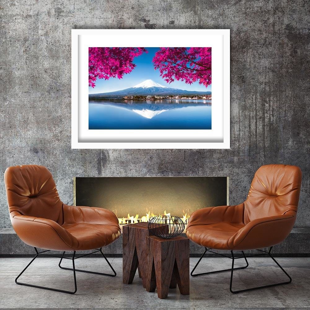 Glezna baltā rāmī - Mount Fuji And Lake 3  Home Trends DECO