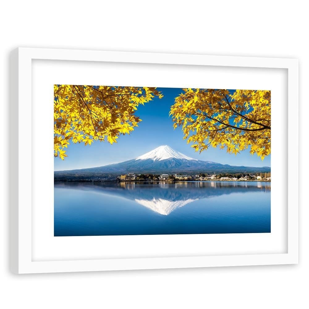 Glezna baltā rāmī - Mount Fuji And Lake 4  Home Trends DECO