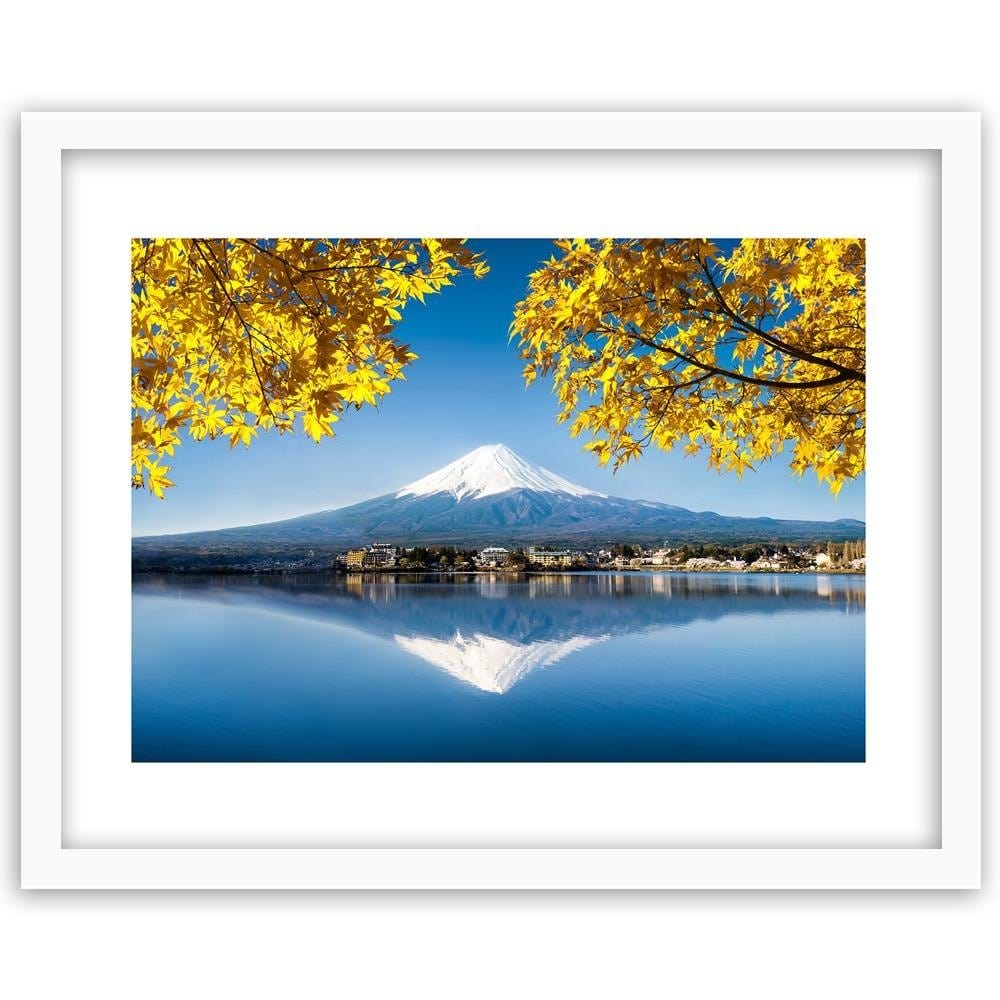 Glezna baltā rāmī - Mount Fuji And Lake 4  Home Trends DECO