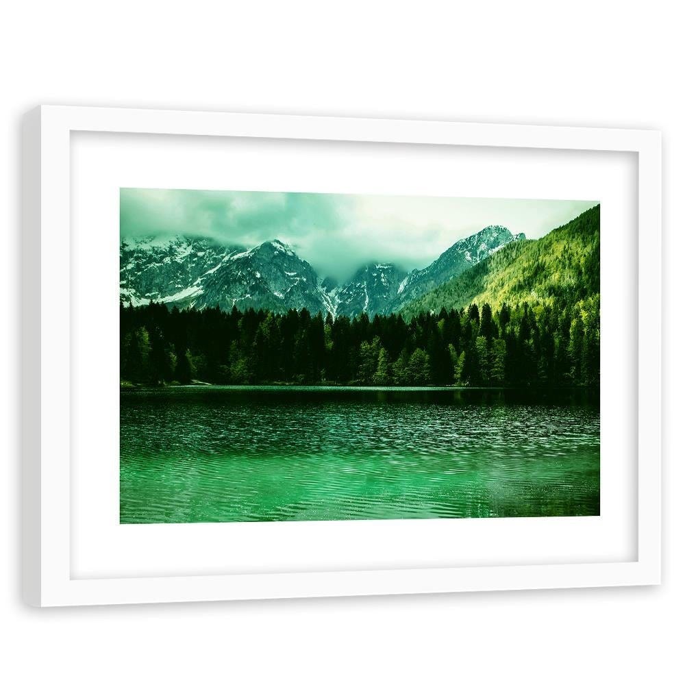 Glezna baltā rāmī - Mountain Lake 4  Home Trends DECO