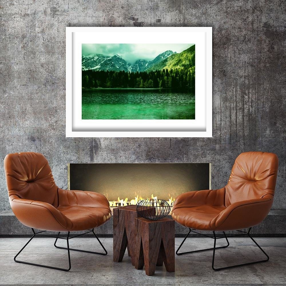Glezna baltā rāmī - Mountain Lake 4  Home Trends DECO