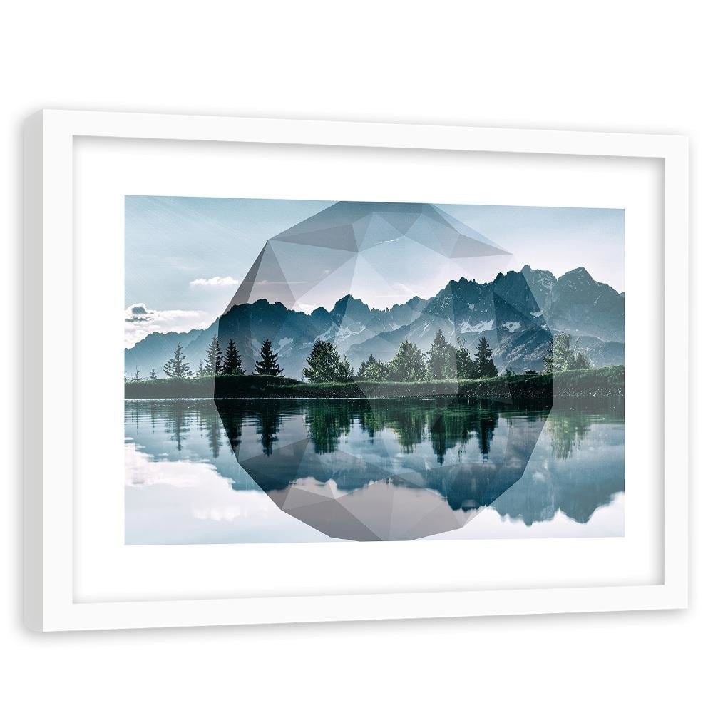 Glezna baltā rāmī - Mountain Lake And Geometry 1  Home Trends DECO