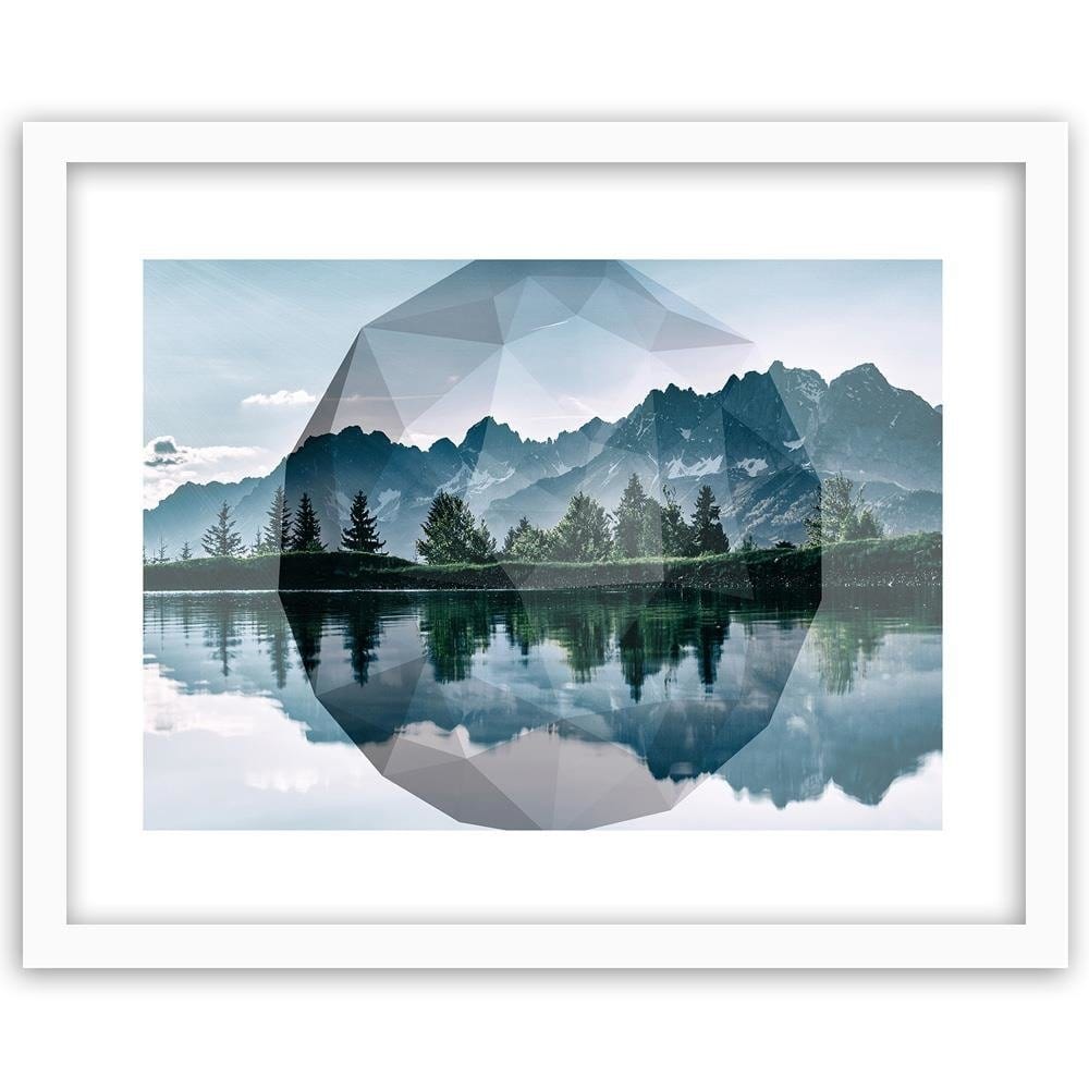 Glezna baltā rāmī - Mountain Lake And Geometry 1  Home Trends DECO