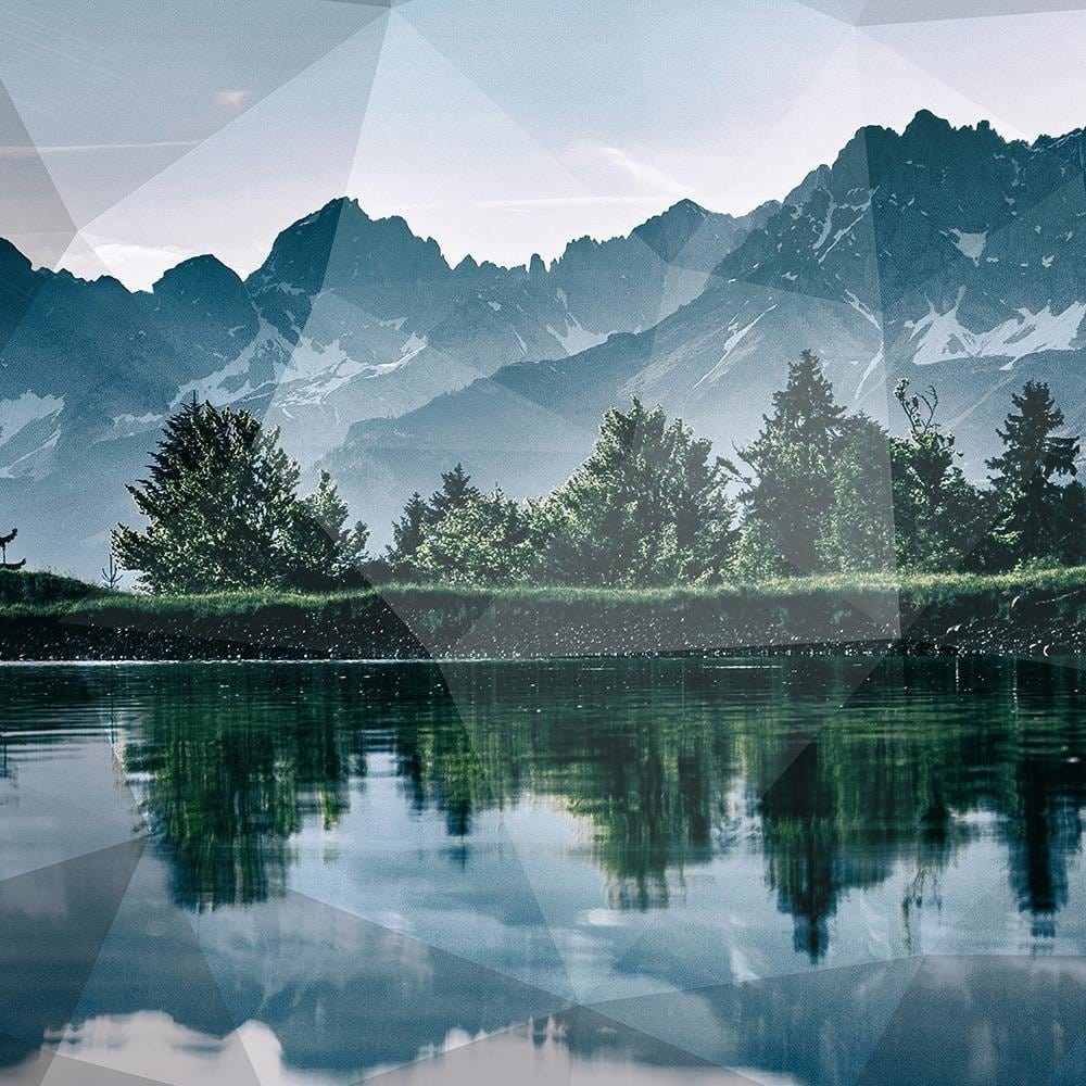 Glezna baltā rāmī - Mountain Lake And Geometry 1  Home Trends DECO