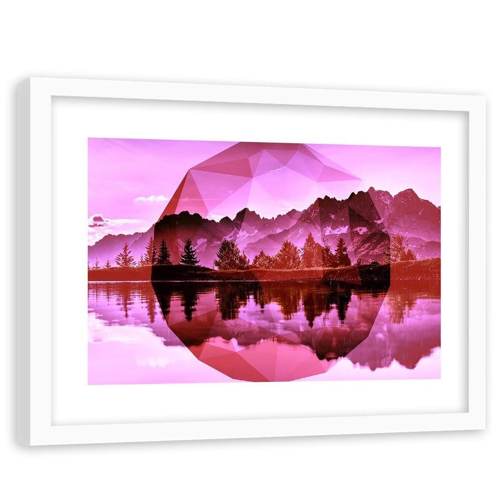 Glezna baltā rāmī - Mountain Lake And Geometry 2  Home Trends DECO