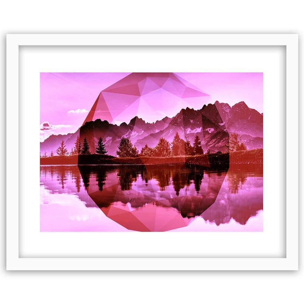Glezna baltā rāmī - Mountain Lake And Geometry 2  Home Trends DECO