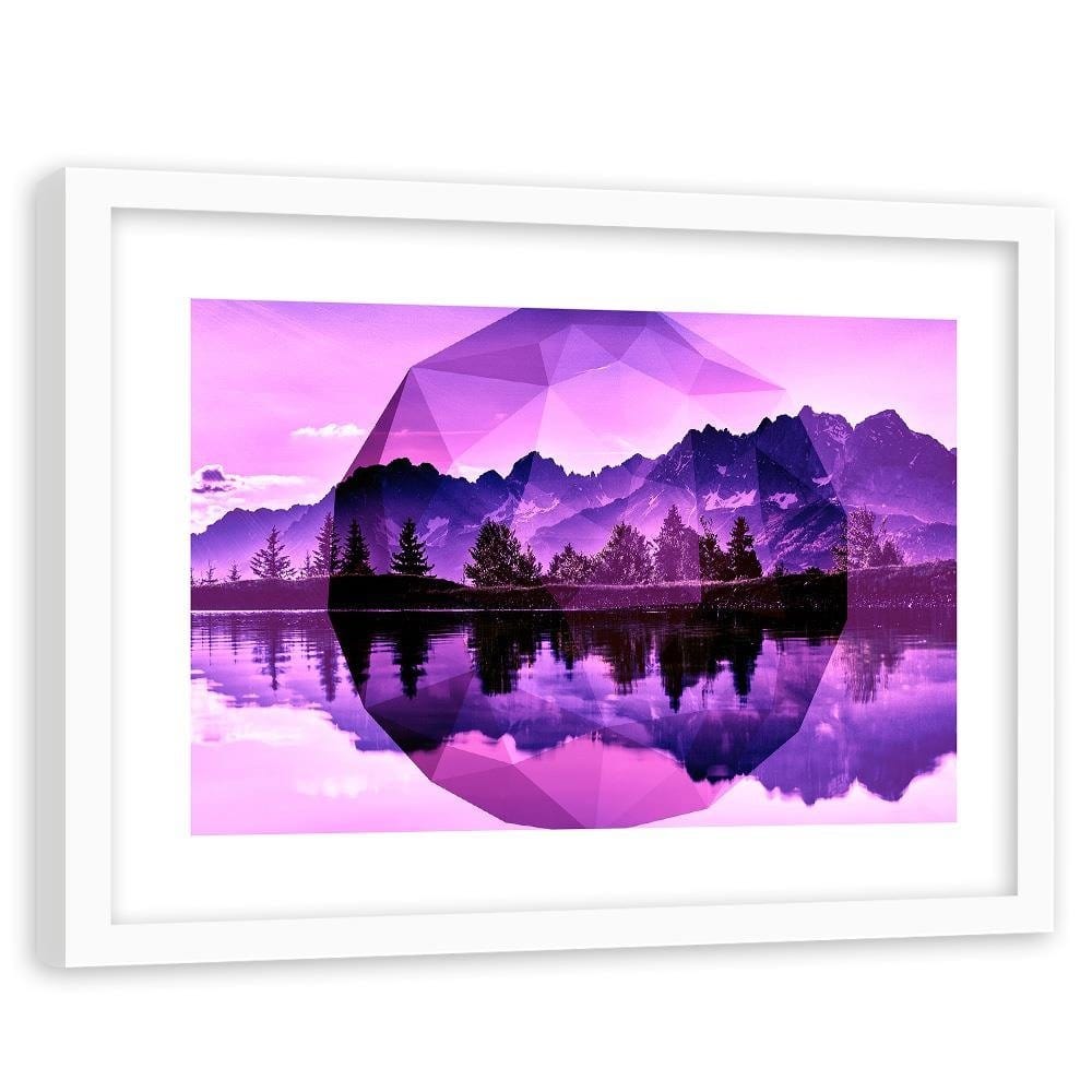 Glezna baltā rāmī - Mountain Lake And Geometry 3  Home Trends DECO