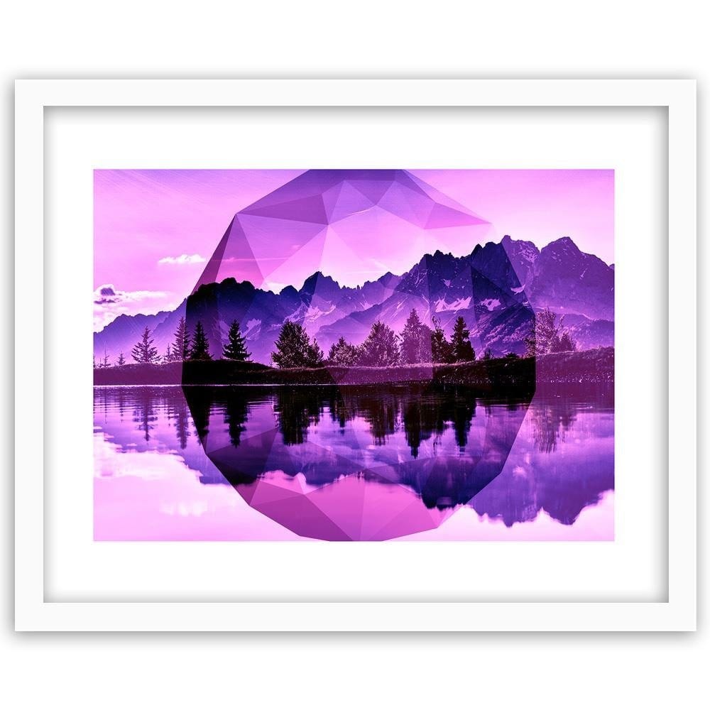 Glezna baltā rāmī - Mountain Lake And Geometry 3  Home Trends DECO