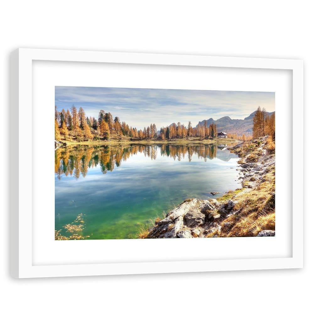 Glezna baltā rāmī - Mountain Lake  Home Trends DECO