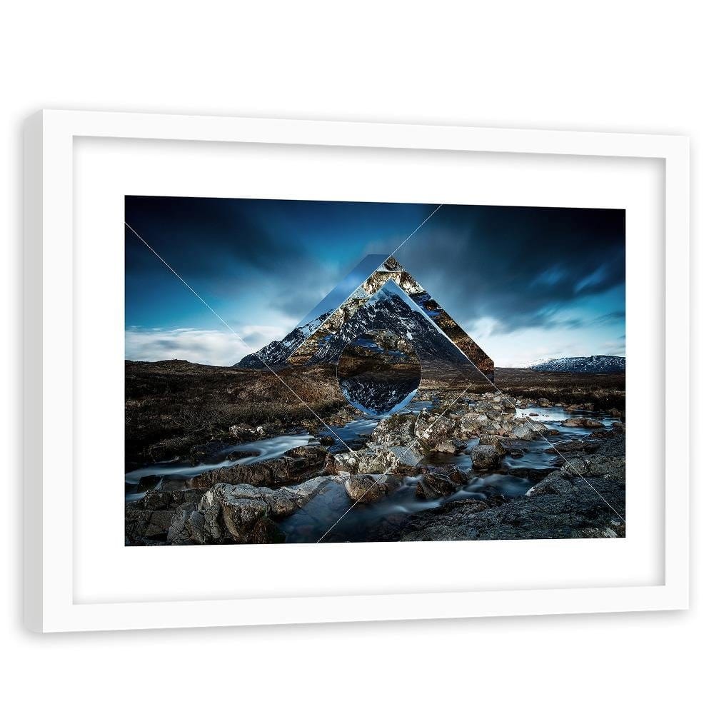 Glezna baltā rāmī - Mountain Landscape With Geometric Figures 1  Home Trends DECO