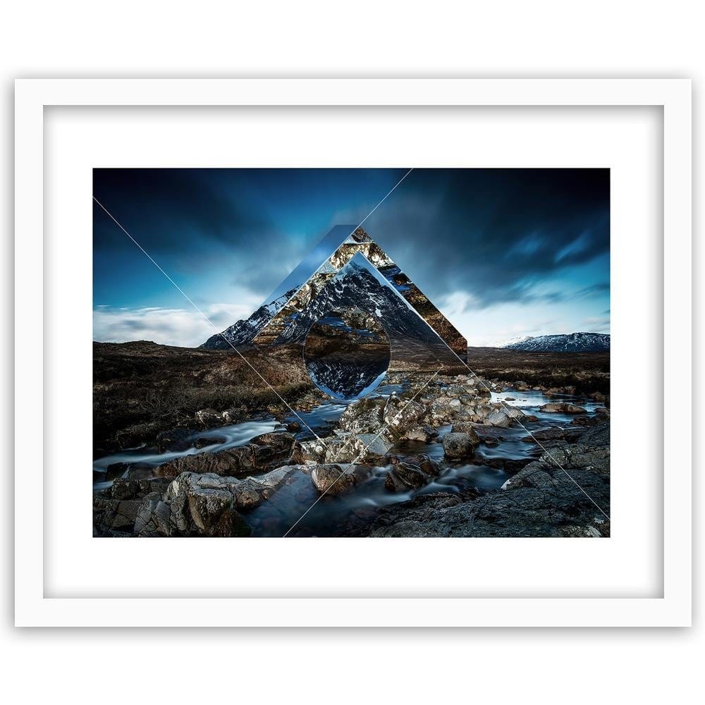 Glezna baltā rāmī - Mountain Landscape With Geometric Figures 1  Home Trends DECO