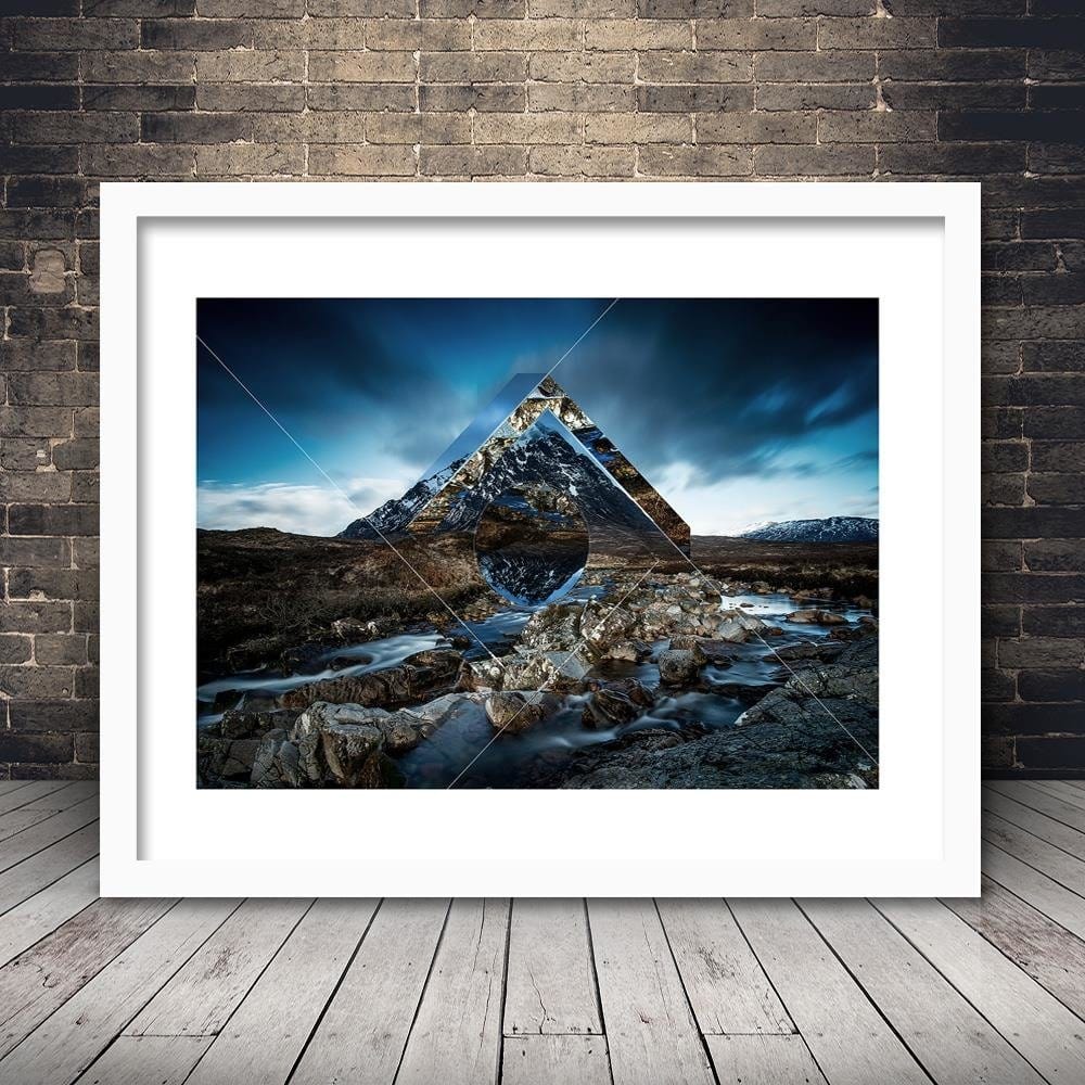 Glezna baltā rāmī - Mountain Landscape With Geometric Figures 1  Home Trends DECO