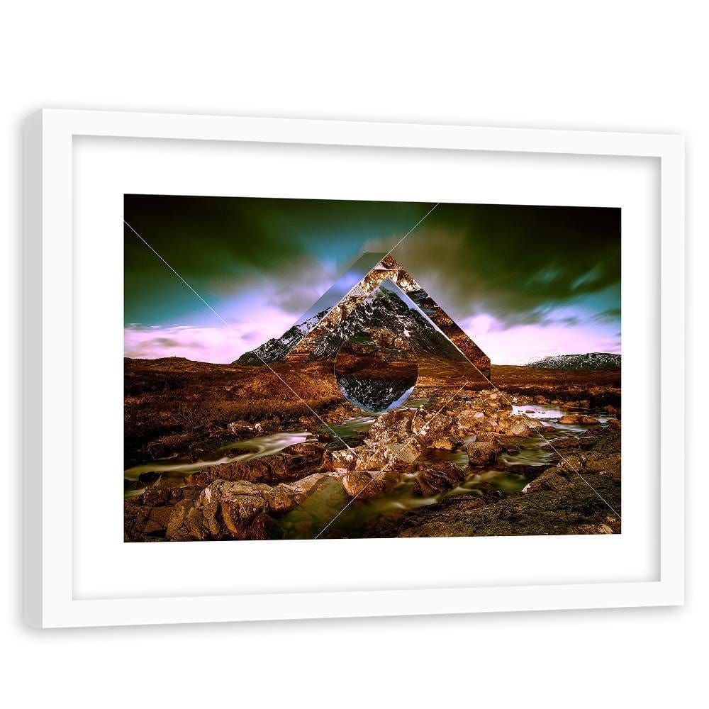 Glezna baltā rāmī - Mountain Landscape With Geometric Shapes 2  Home Trends DECO