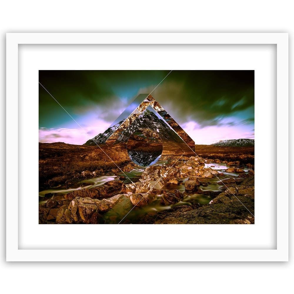 Glezna baltā rāmī - Mountain Landscape With Geometric Shapes 2  Home Trends DECO
