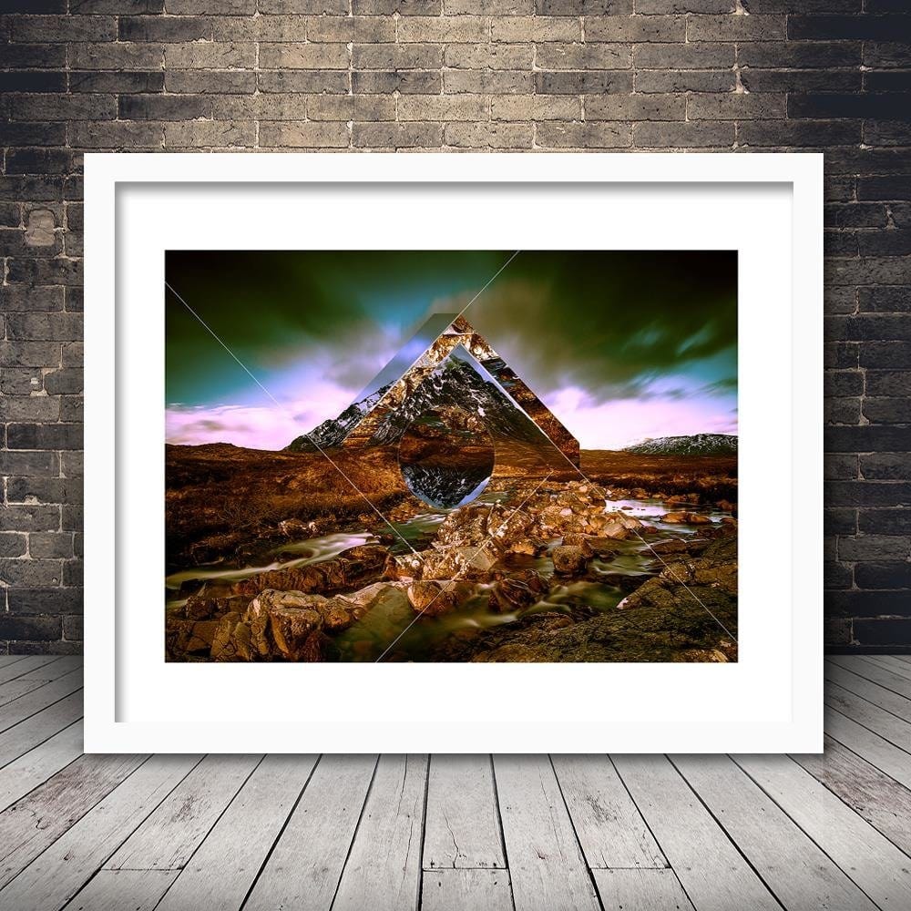 Glezna baltā rāmī - Mountain Landscape With Geometric Shapes 2  Home Trends DECO