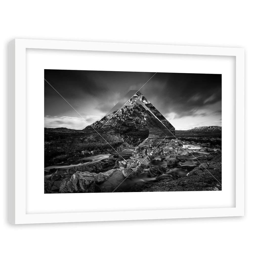 Glezna baltā rāmī - Mountain Landscape With Geometric Shapes 3  Home Trends DECO
