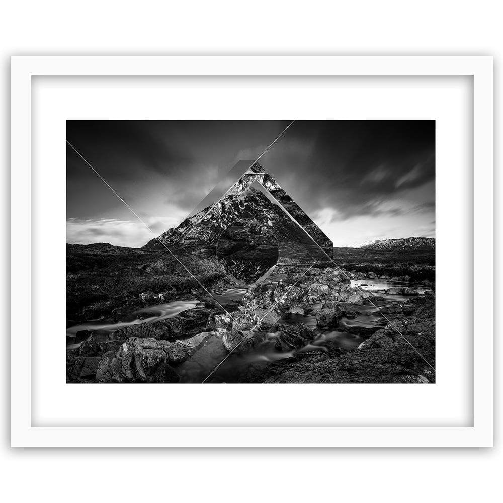 Glezna baltā rāmī - Mountain Landscape With Geometric Shapes 3  Home Trends DECO