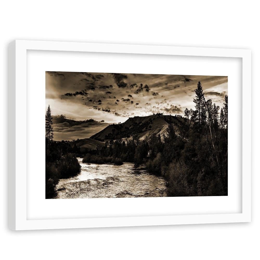 Glezna baltā rāmī - Mountain River 1  Home Trends DECO
