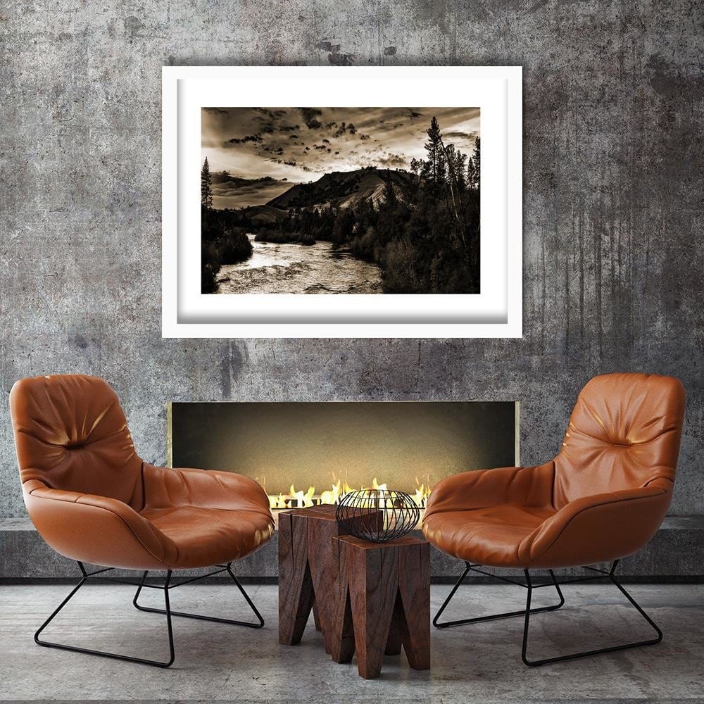 Glezna baltā rāmī - Mountain River 1  Home Trends DECO