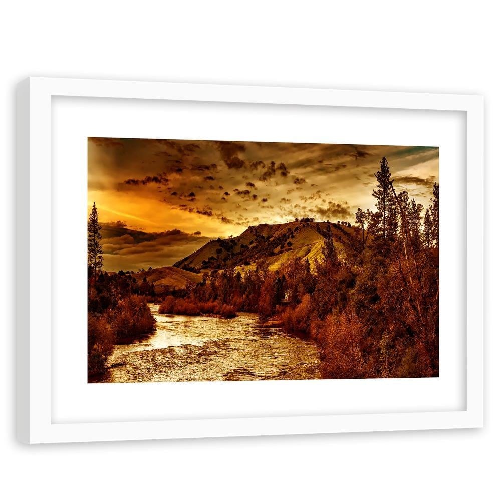 Glezna baltā rāmī - Mountain River 3  Home Trends DECO