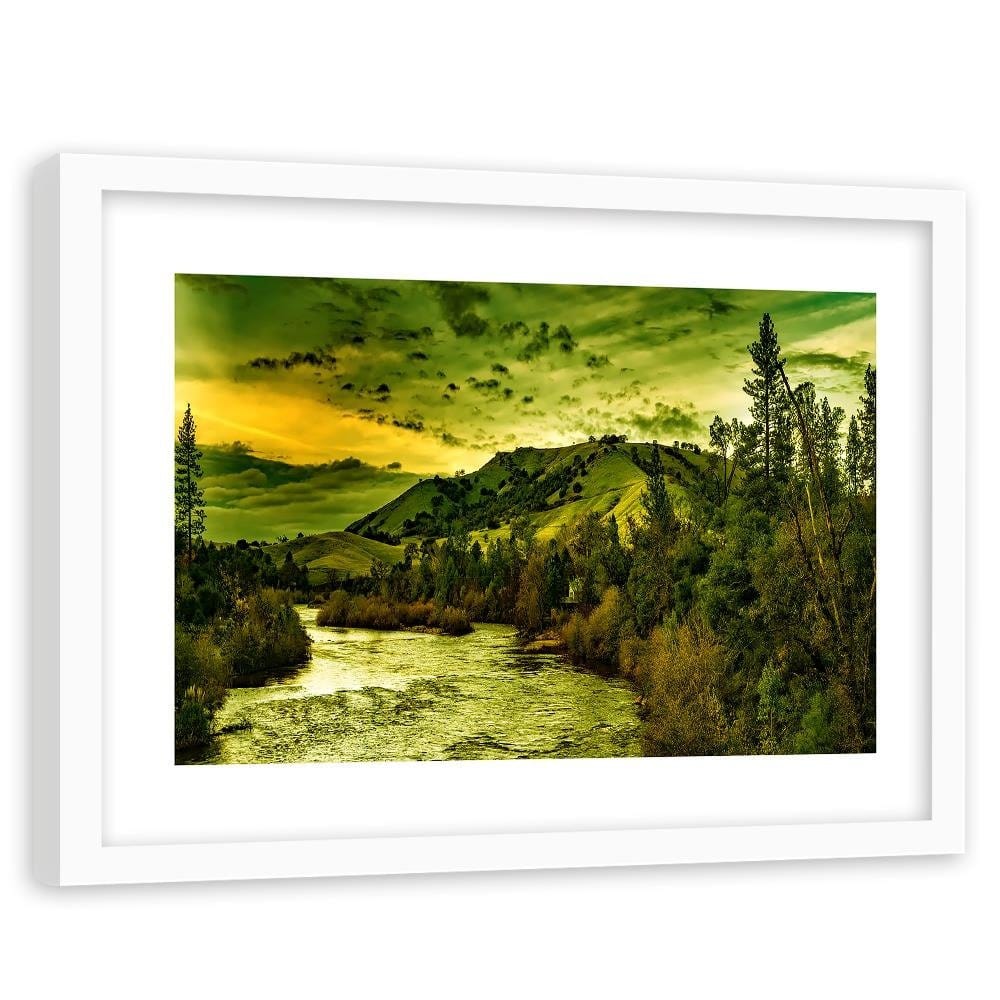 Glezna baltā rāmī - Mountain River In Green  Home Trends DECO