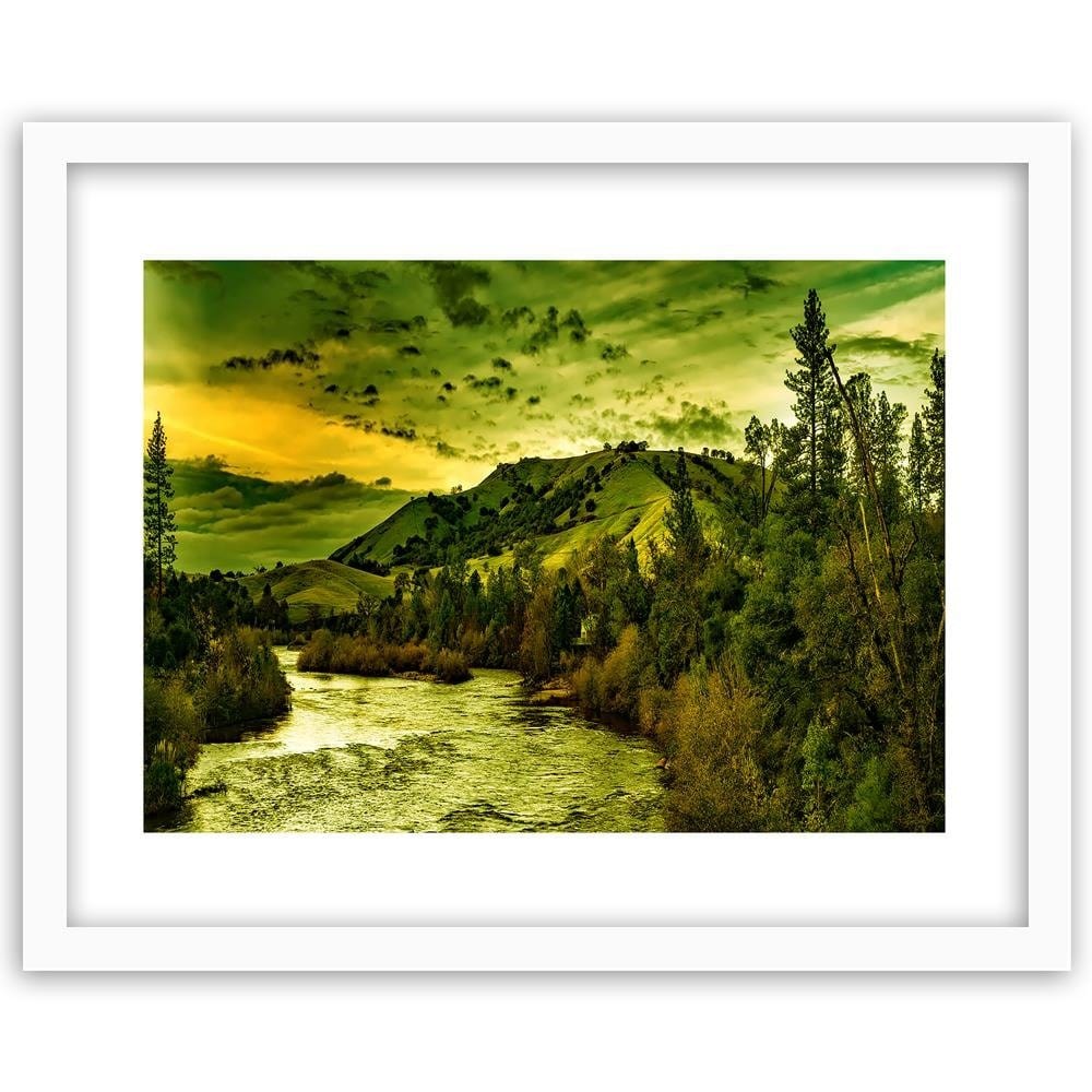 Glezna baltā rāmī - Mountain River In Green  Home Trends DECO