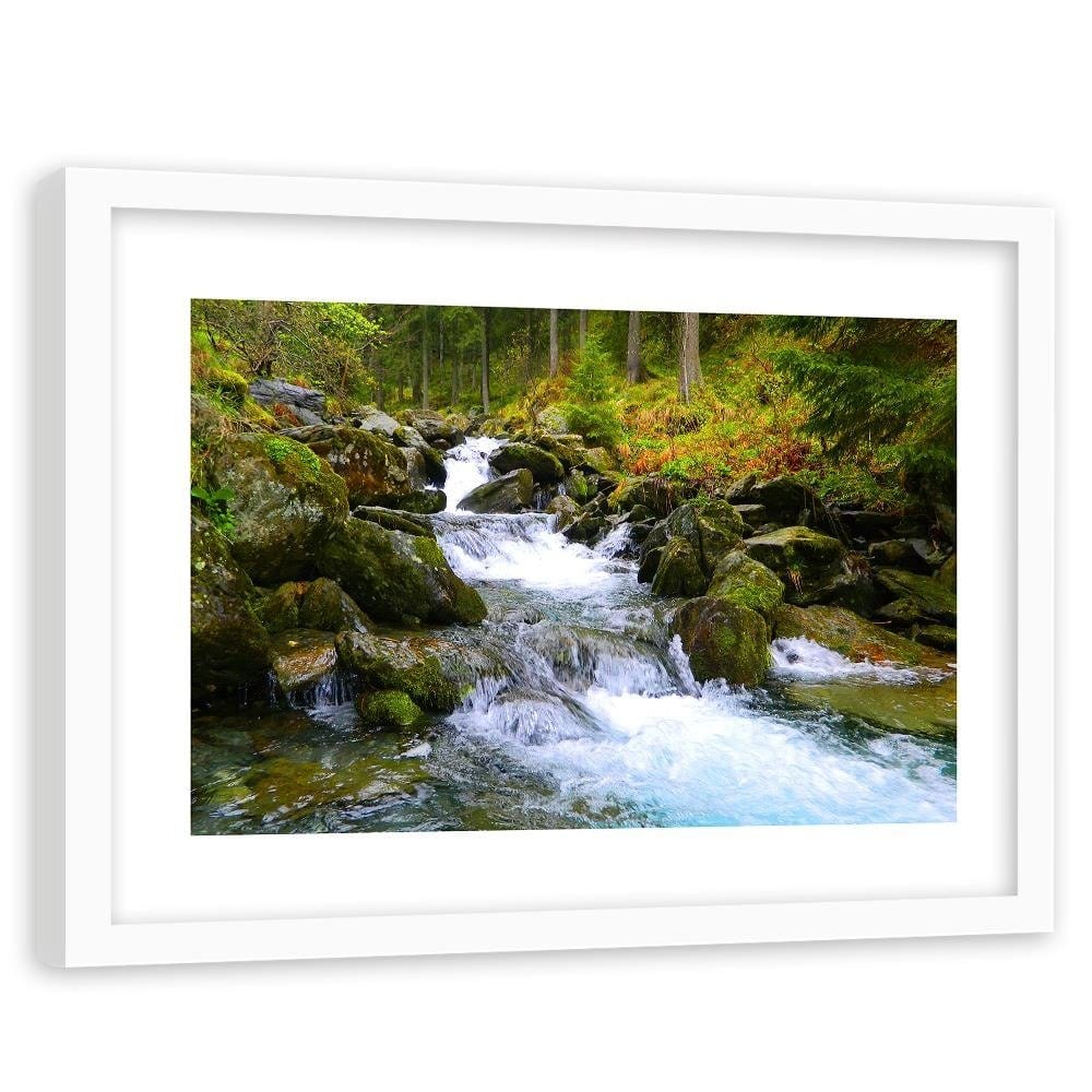 Glezna baltā rāmī - Mountain Stream 3  Home Trends DECO