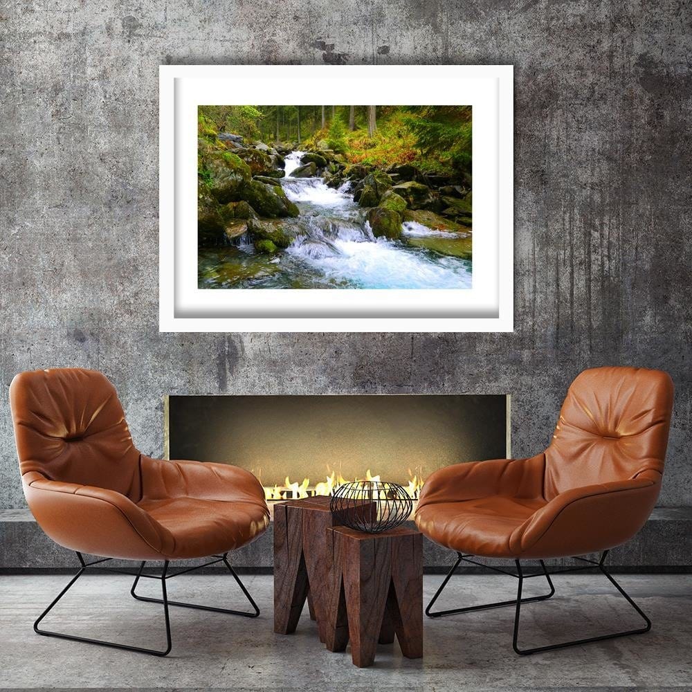 Glezna baltā rāmī - Mountain Stream 3  Home Trends DECO