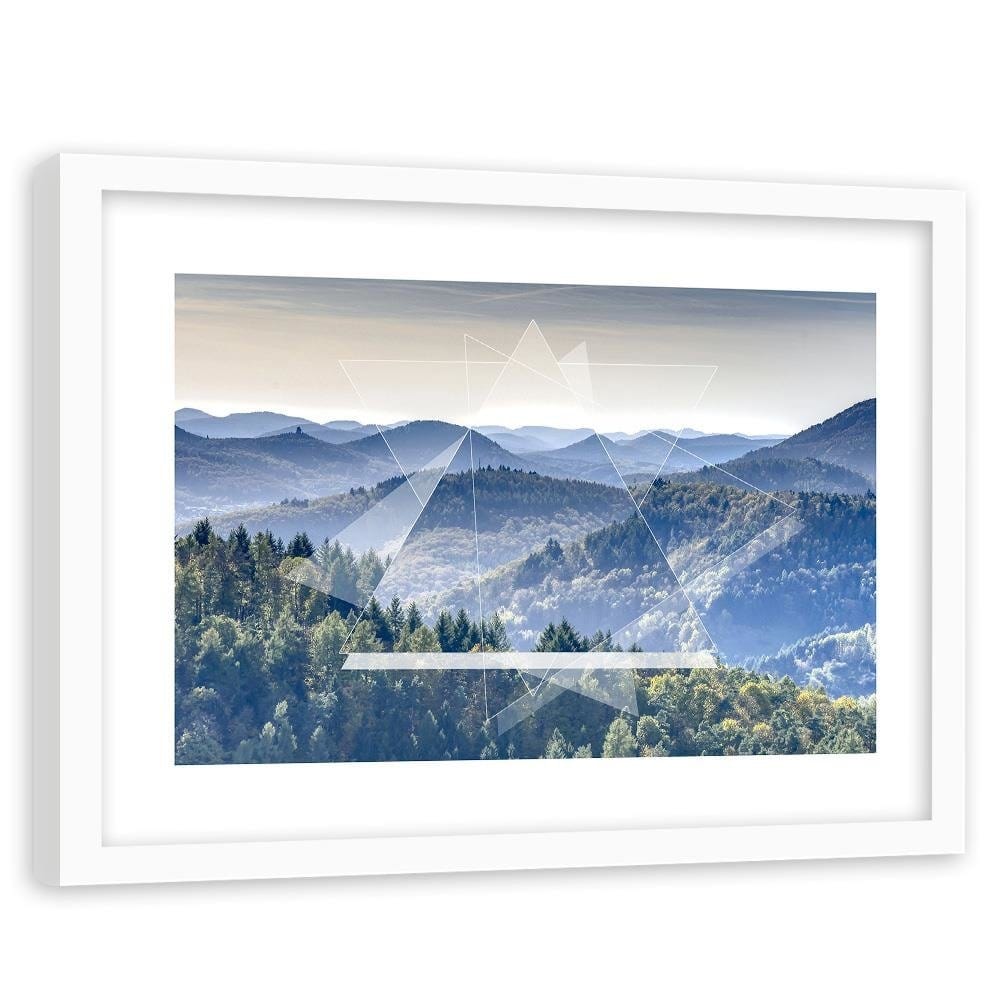 Glezna baltā rāmī - Mountain Tree And Geometry 1  Home Trends DECO