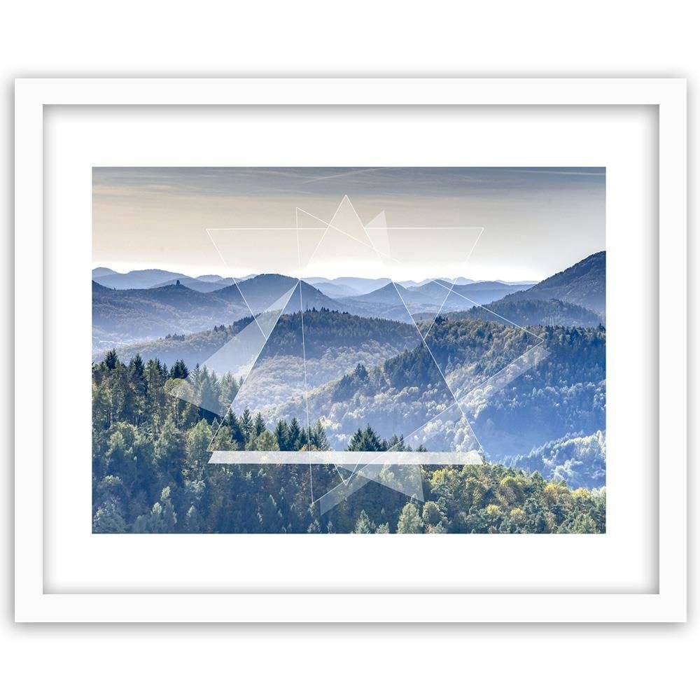 Glezna baltā rāmī - Mountain Tree And Geometry 1  Home Trends DECO