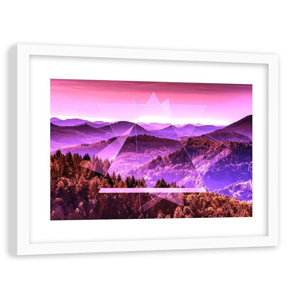 Glezna baltā rāmī - Mountain Tree And Geometry 2  Home Trends DECO