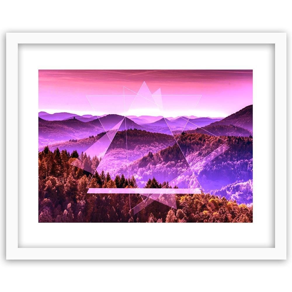 Glezna baltā rāmī - Mountain Tree And Geometry 2  Home Trends DECO