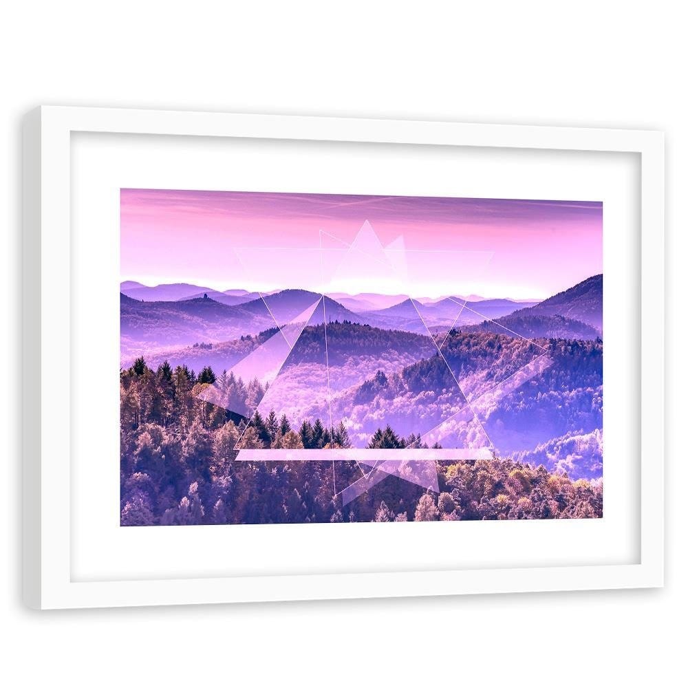 Glezna baltā rāmī - Mountain Tree And Geometry 3  Home Trends DECO