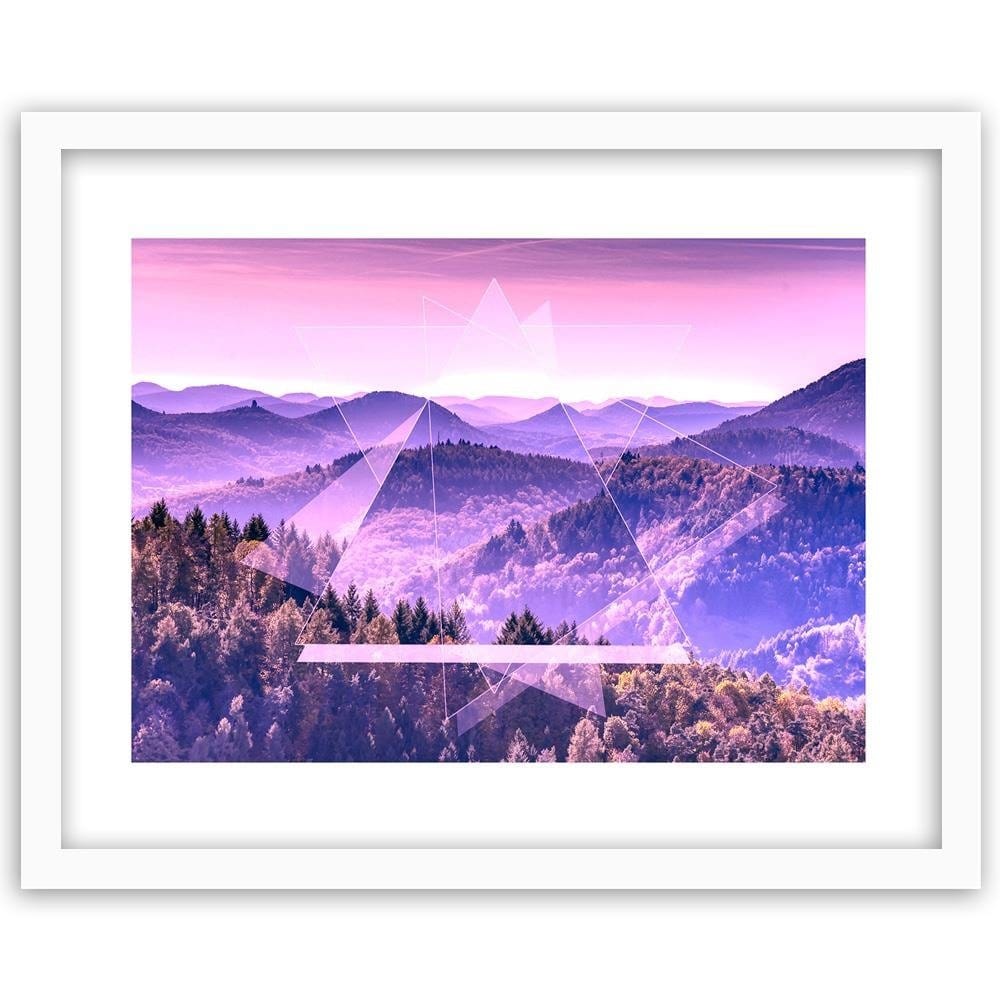 Glezna baltā rāmī - Mountain Tree And Geometry 3  Home Trends DECO