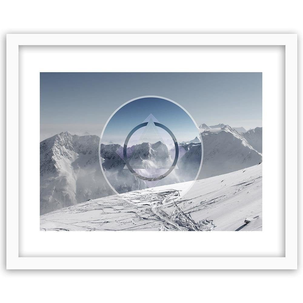 Glezna baltā rāmī - Mountains Covered With Snow With A Figure Of 1  Home Trends DECO