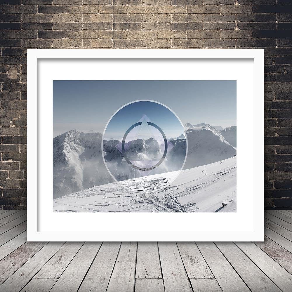 Glezna baltā rāmī - Mountains Covered With Snow With A Figure Of 1  Home Trends DECO