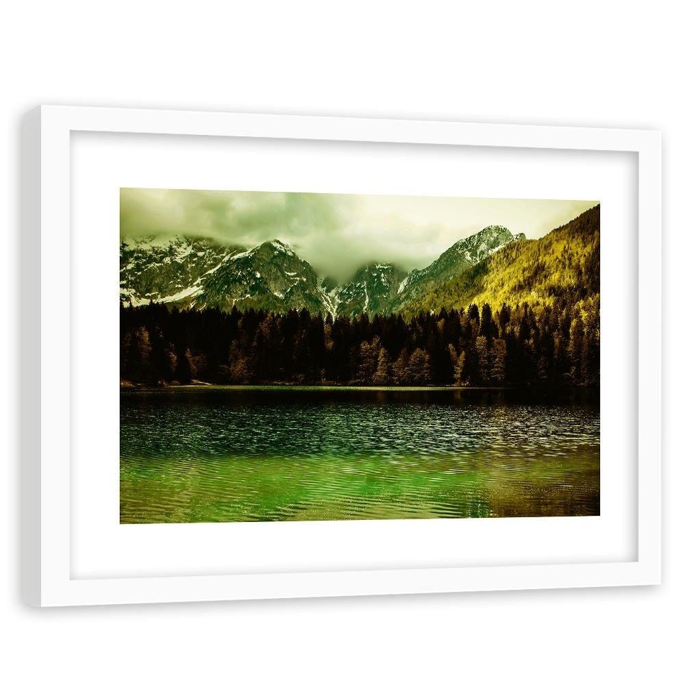 Glezna baltā rāmī - Mountains On The Lake 3  Home Trends DECO