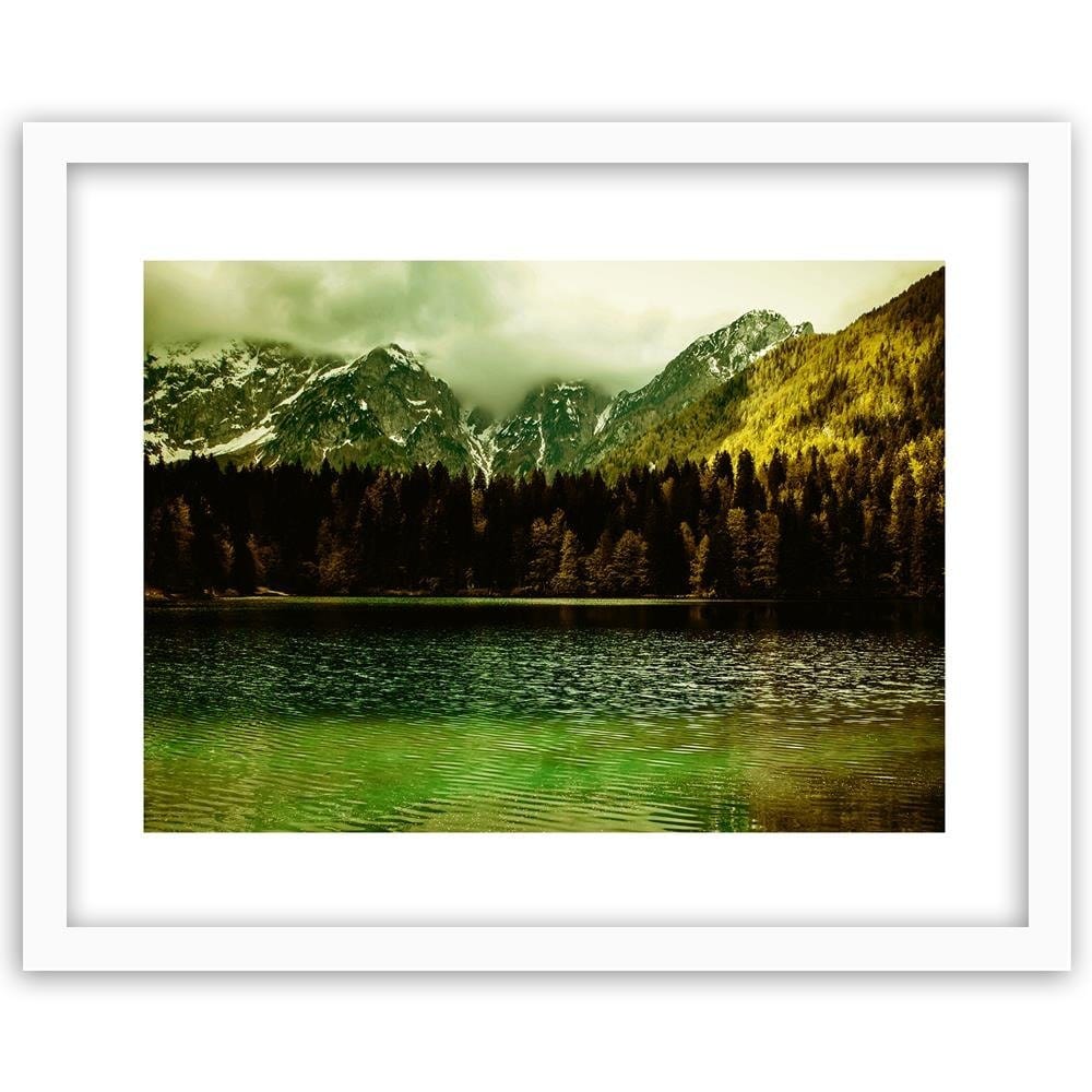 Glezna baltā rāmī - Mountains On The Lake 3  Home Trends DECO
