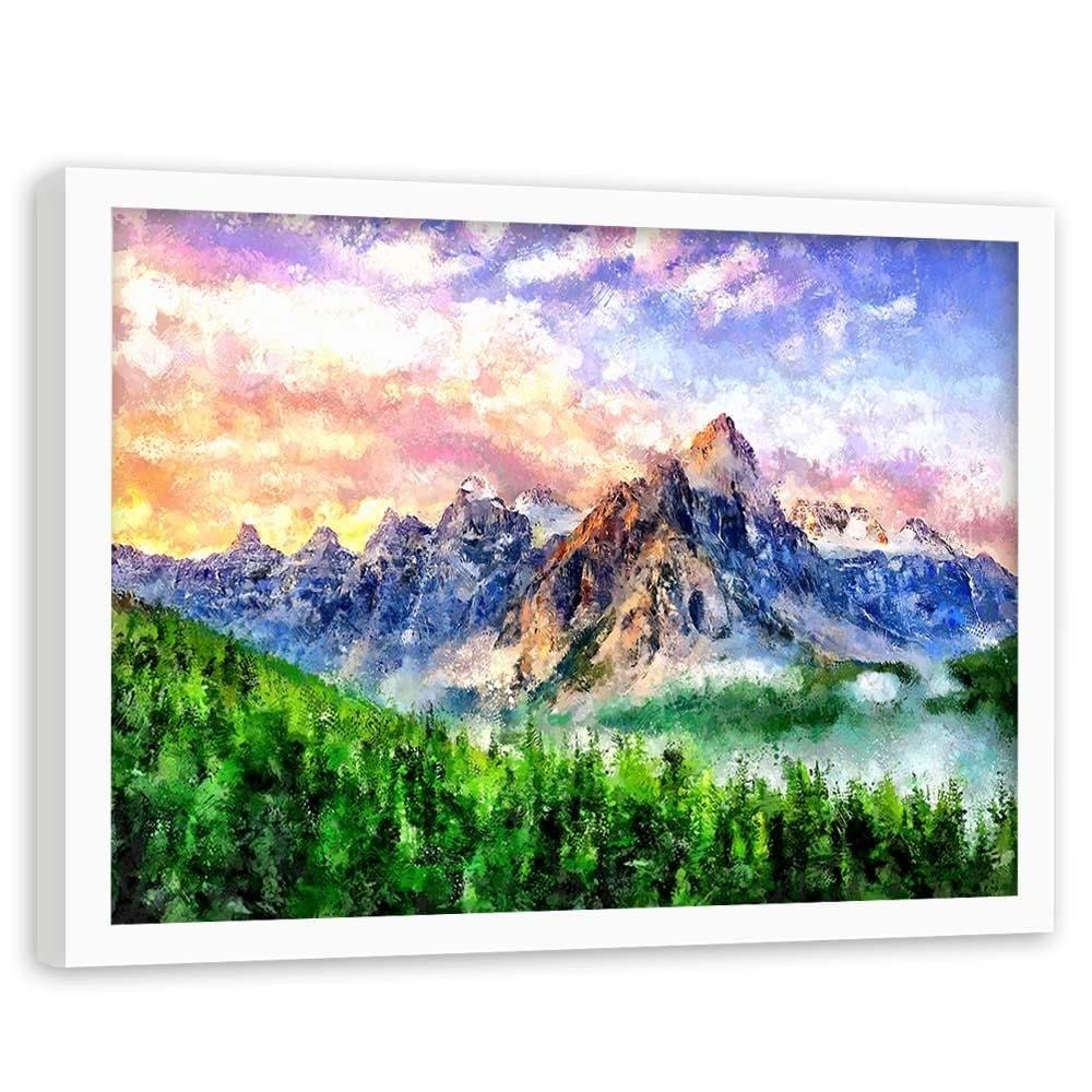 Glezna baltā rāmī - Mountains Sunshine  Home Trends DECO